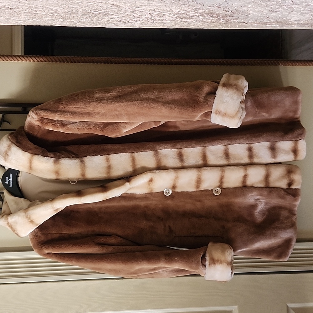 Dennis Basso reversible faux fur teddy coat with hood